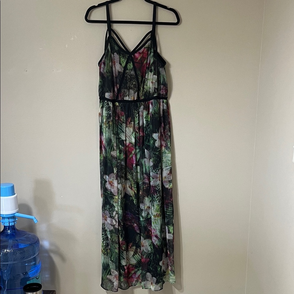 Lane Bryant Black Floral Strappy Maxi Dress - Picture 2 of 7